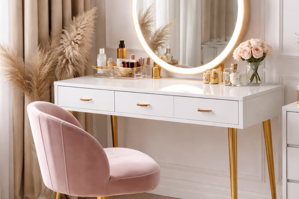 mersin makyaj masası imalatı led aynalı modern beyaz makyaj masası modeli