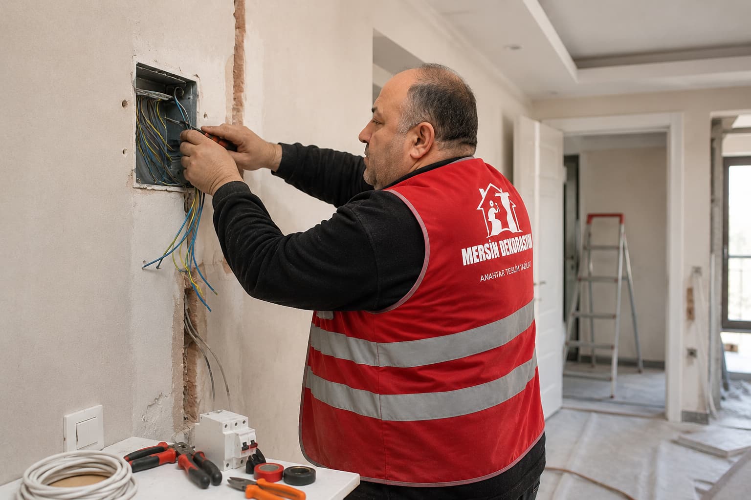 Mersin elektrik tesisat ustası sigorta panosu montajı ve kablo çekimi yapıyor